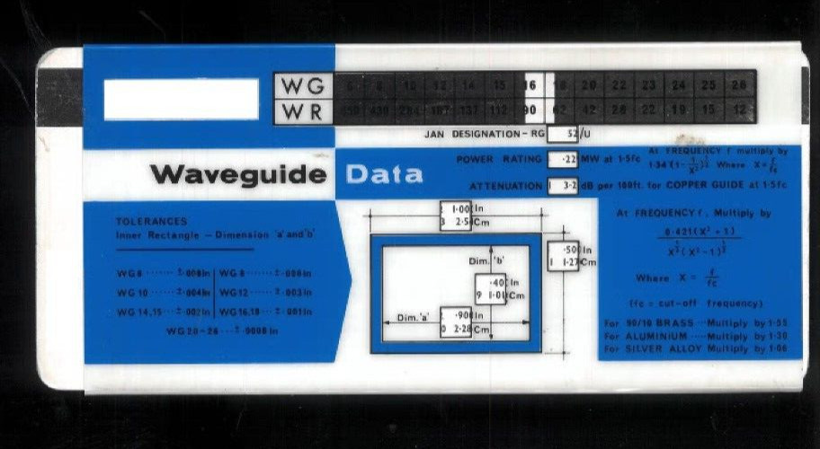 VINTAGE 1961 VERY HANDY MICROWAVE WAVEGUIDE DATA Slide Rule  16 X 7 cm