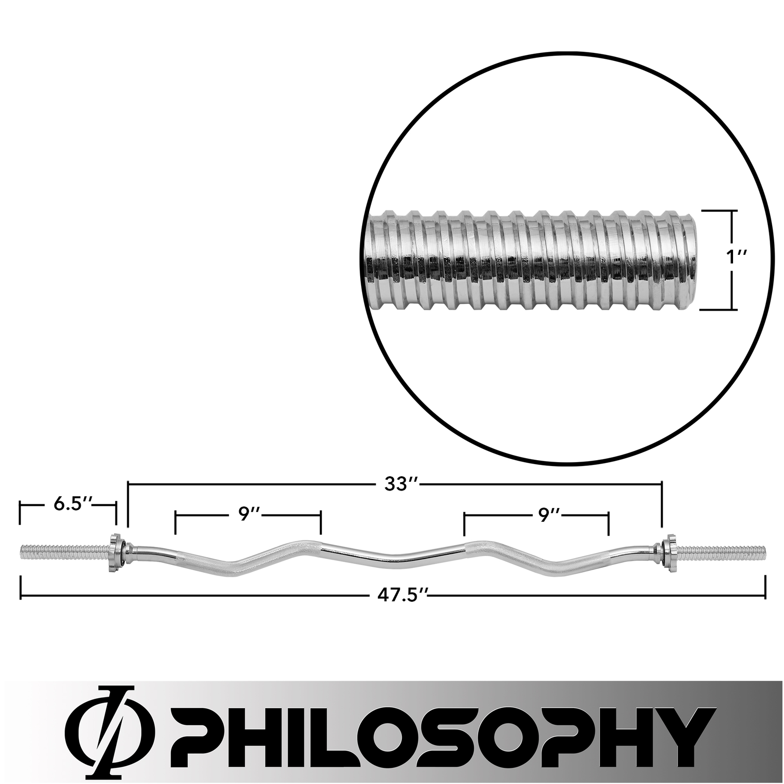 1" Standard Weightlifting Barbell - Threaded EZ Curl Bar with Star Collars