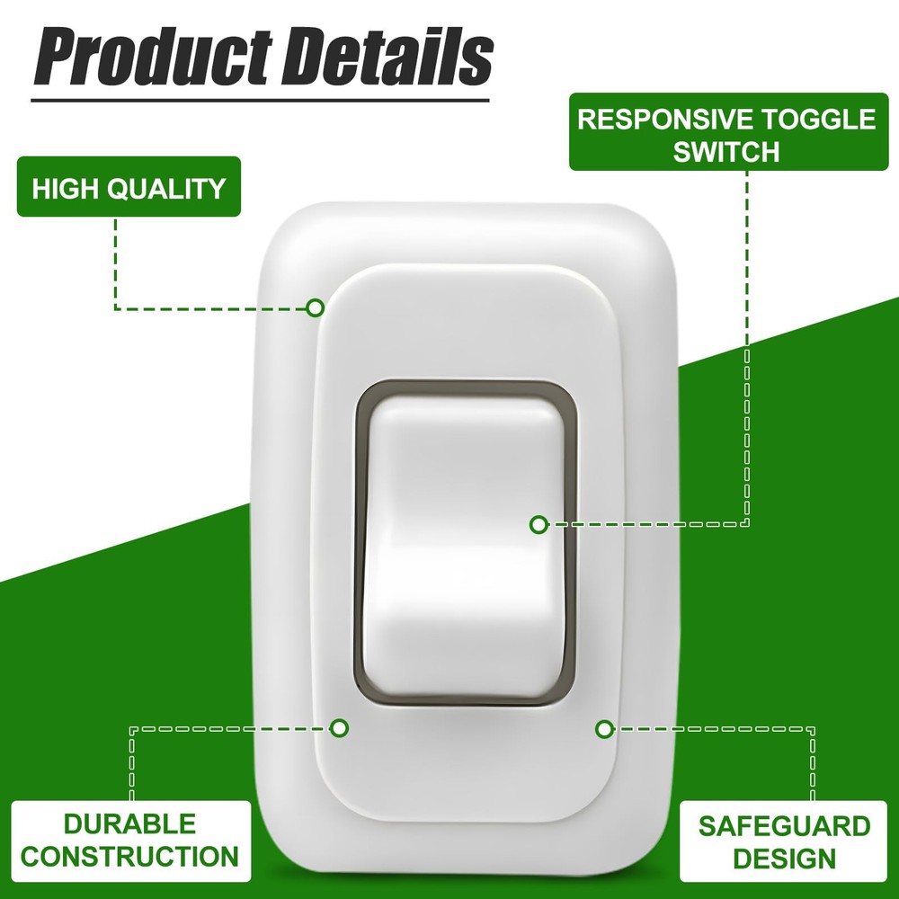 Single SPST On-Off Switch with Bezel, 12V Light Switch for RV, Camper(White)