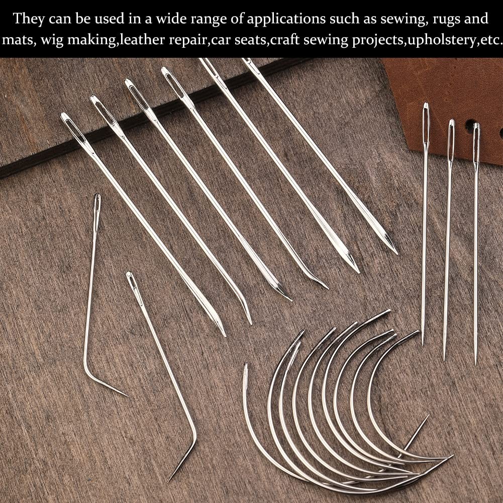 20 Pcs Leather Sewing Needles,Heavy Duty Sewing Needles Kit Include Curved Le...