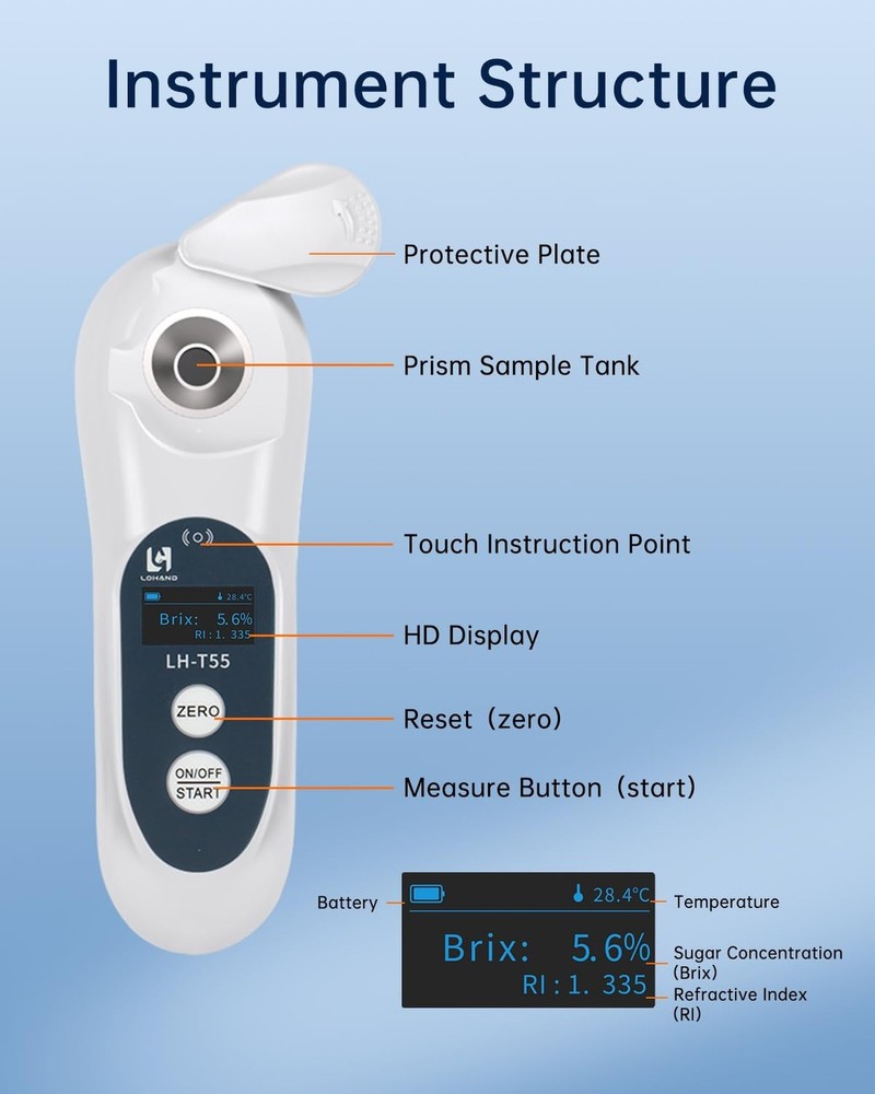 3-in-1 Digital Brix Refractometer with ATC/Refractive Index(RI), 0-95% Brix M...