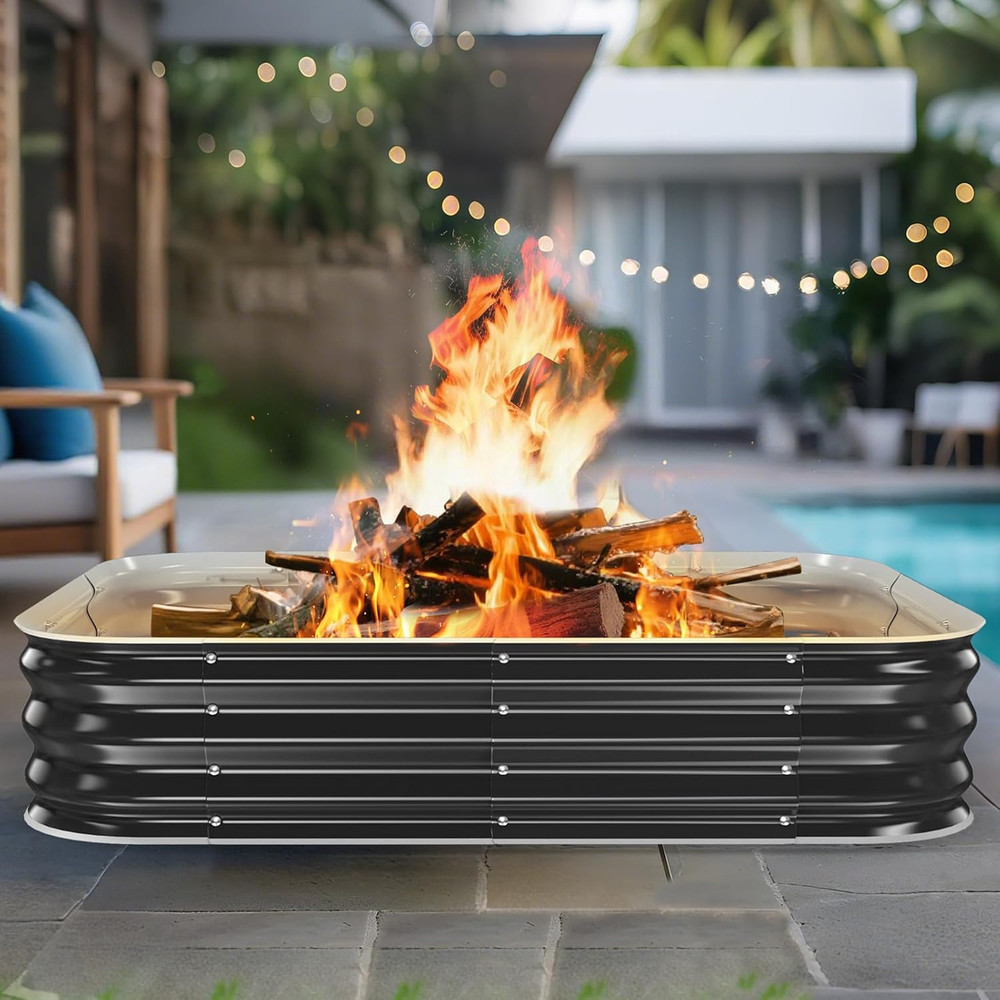 36" Heavy Duty Square Fire Pit Ring - Portable Outdoor Bonfire for Backyard & Ca
