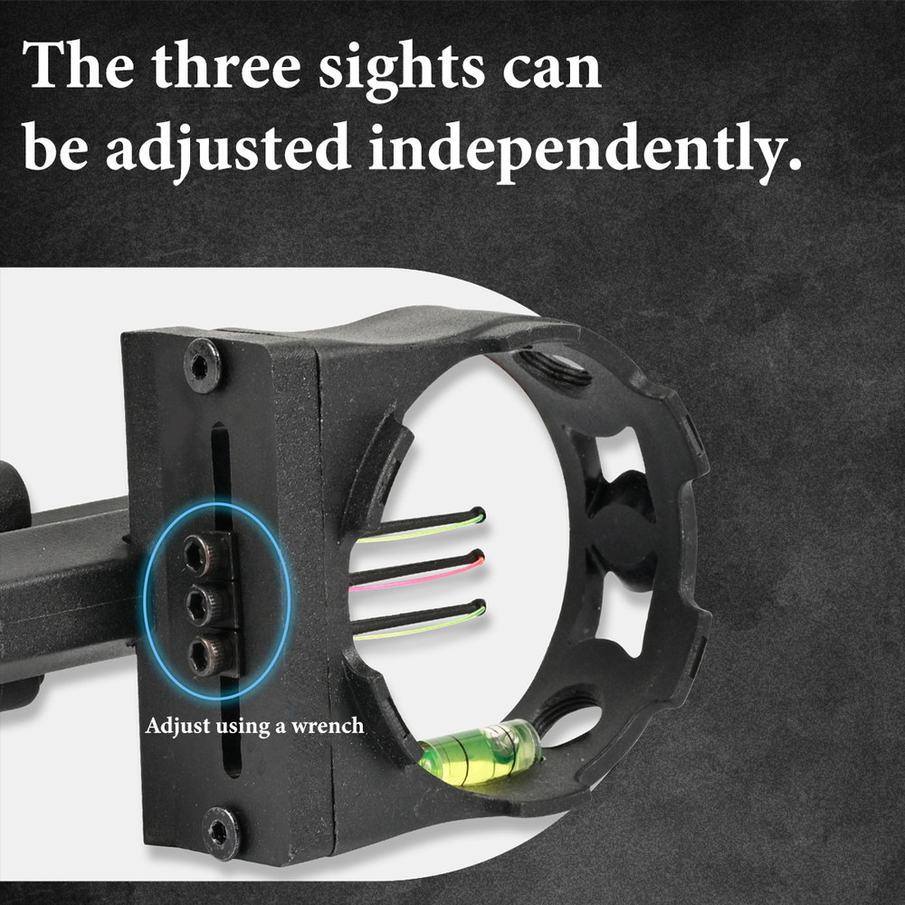 3 Pin Adjustable Archery Bow Sight with Level Bubble for Compound Recurve Bow