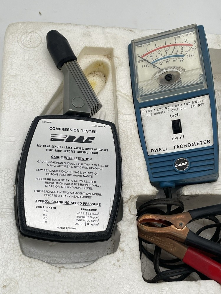 RAF Complete Test & Tune Kit Compression Tester Dwell Tach Timing Light Vintage