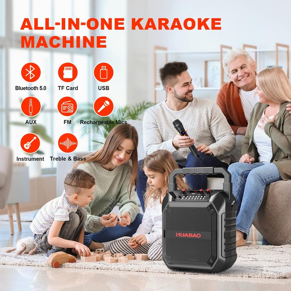 Karaoke Machine, Portable Bluetooth Speaker with Wireless Microphone for Adul...