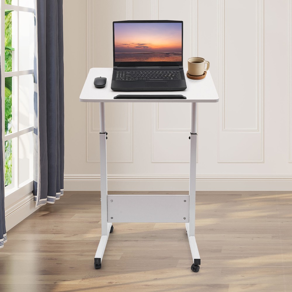 Rolling Laptop Desk Adjustable Height Computer Table Stand up Office Workstation