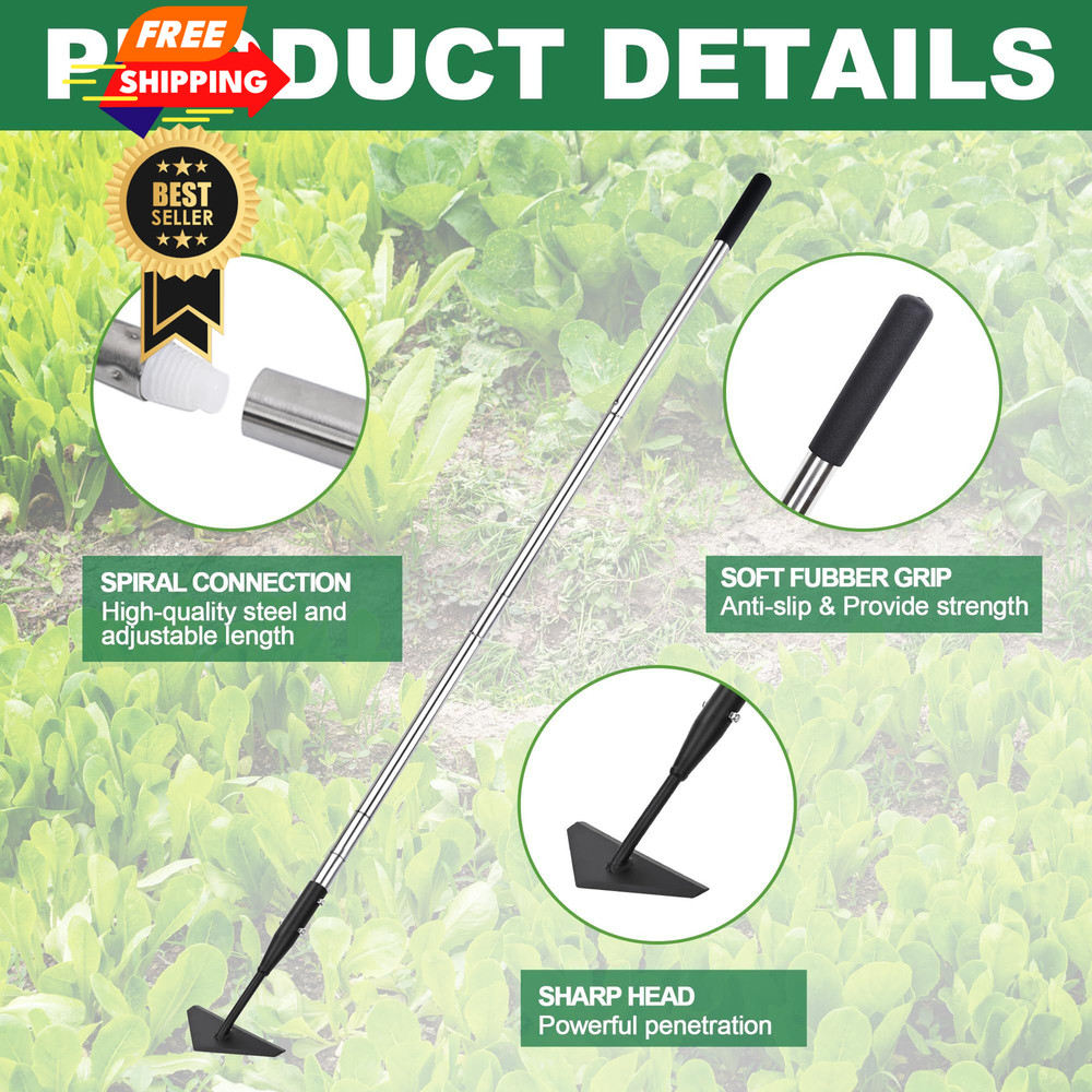 YEELOR Triangle Garden Hoe, Carbon Steel Push-Pull Weeding Tool, Black
