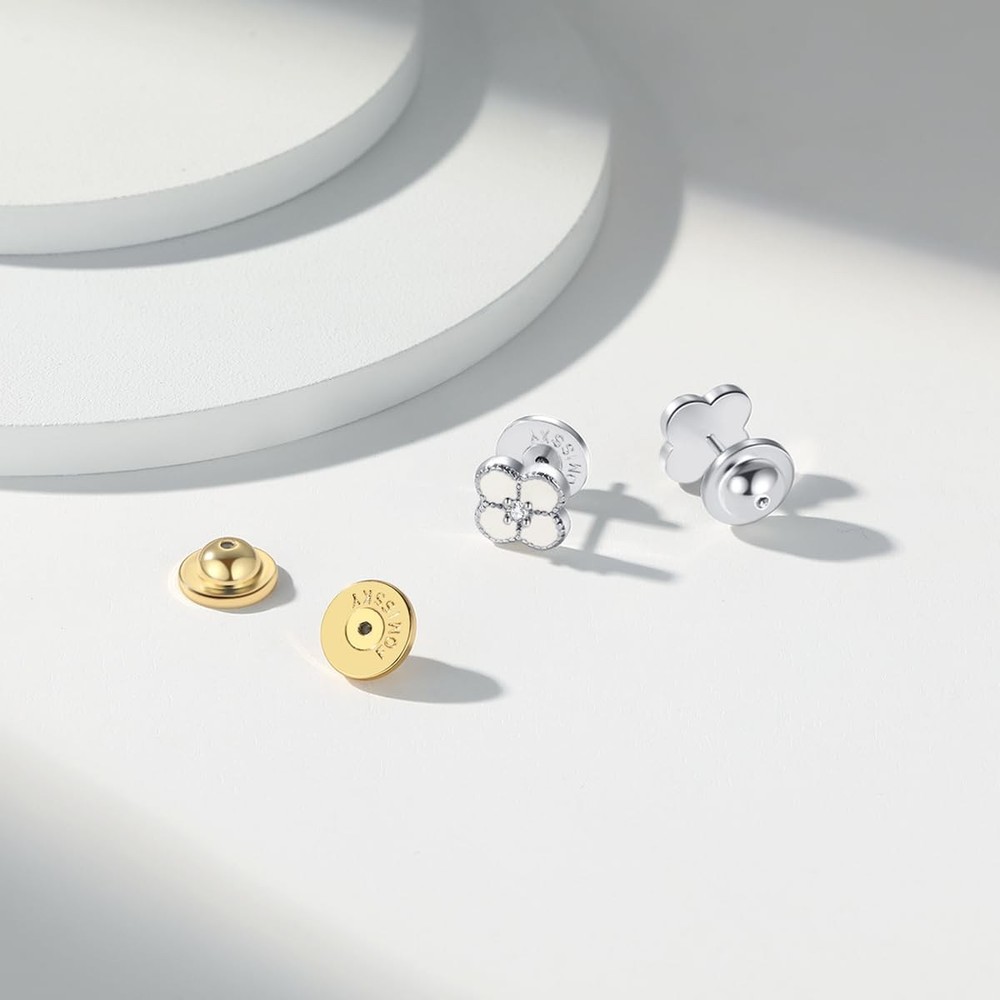 Dics Flat Earring Backs, 6 pcs Locking Earring Backs Replacements, White Gold...