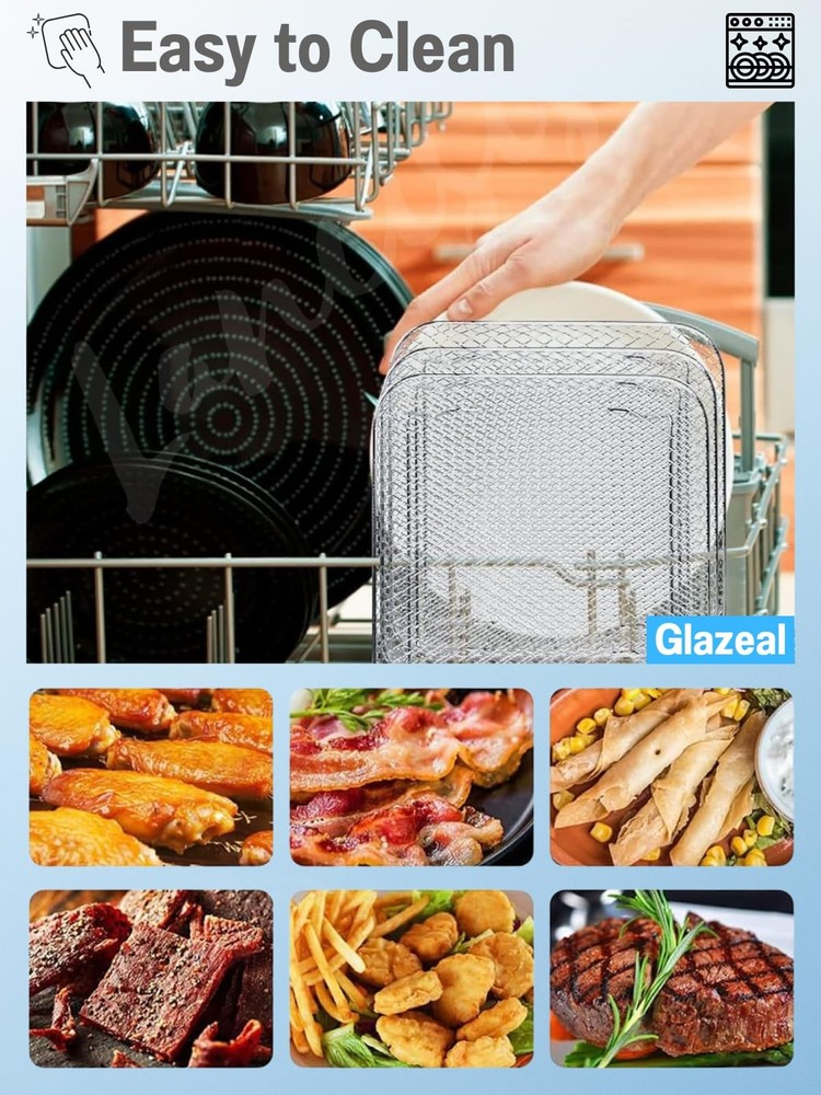 3-Layer Stackable Dehydrator Square Rack Set Fits 4.2-5.8 QT Air Fryer, Stain...
