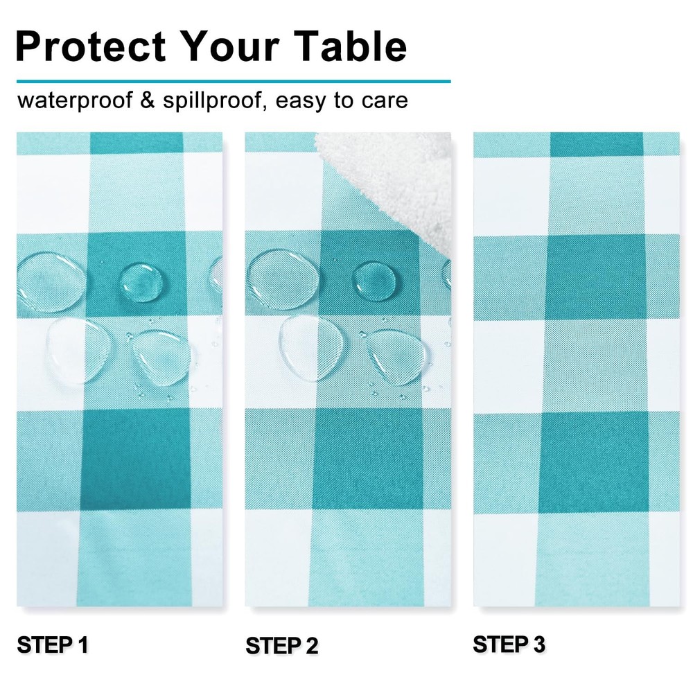 Checkered Tablecloth Square 30x30 Inch Turquoise White Gingham Waterproof