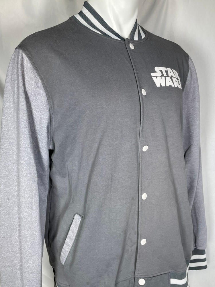 Star Wars Grey Snap Button Up Varsity Track Jacket Men's LARGE
