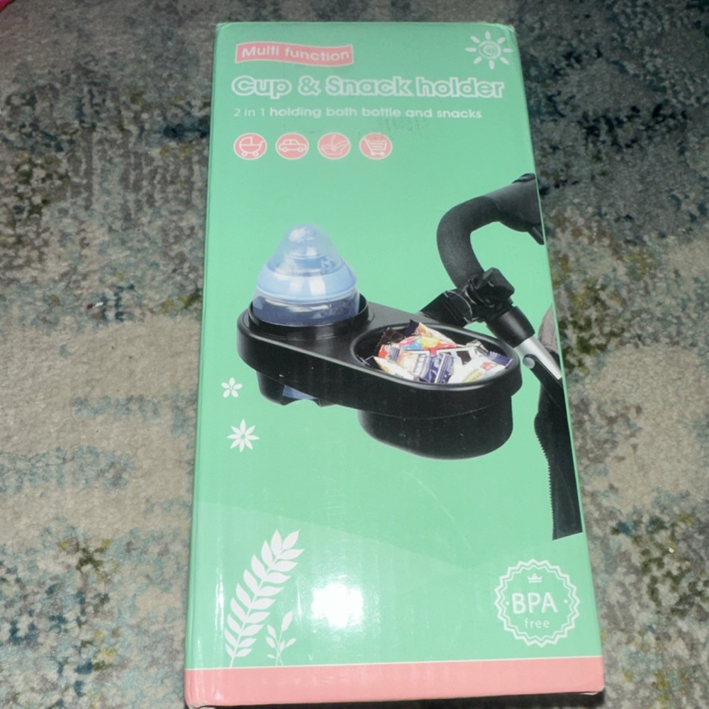 Multi Function Black Cup & Snack Holder for Stroller, Cart, Wheelchair