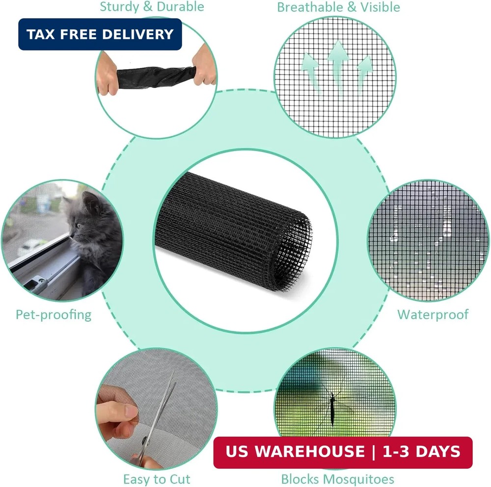 Rindion 48x102 Inch Window Screen Replacement, DIY Adjustable Pet-Proof Patio Sc