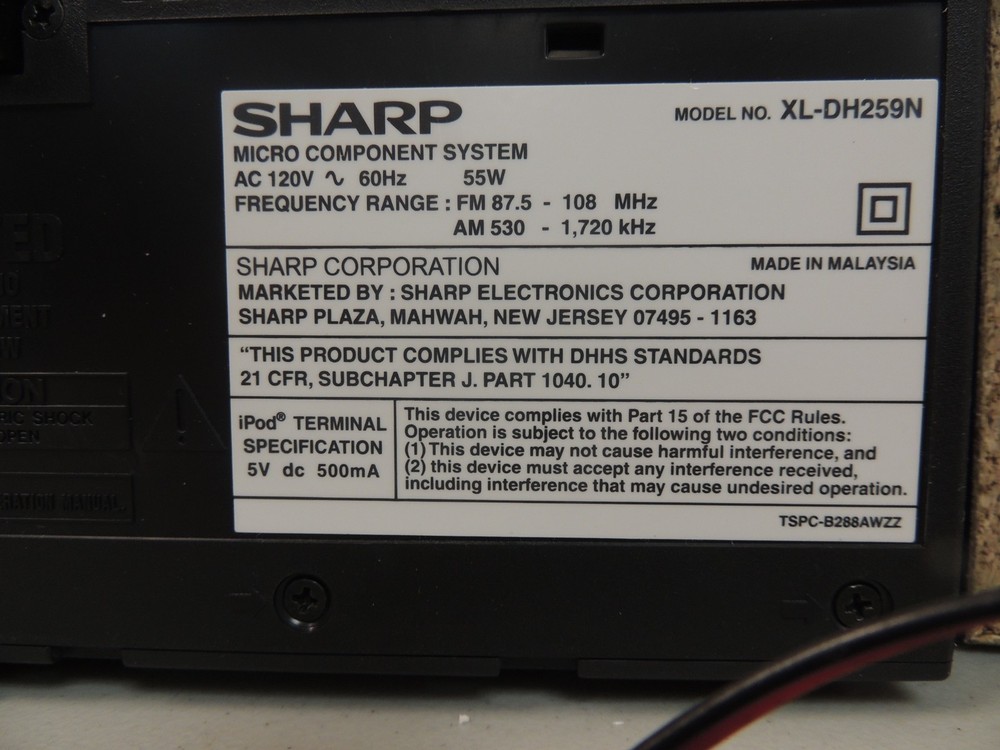 Sharp XL-DH259N Compact Micro Component Stereo System Remote USB CD Ipod