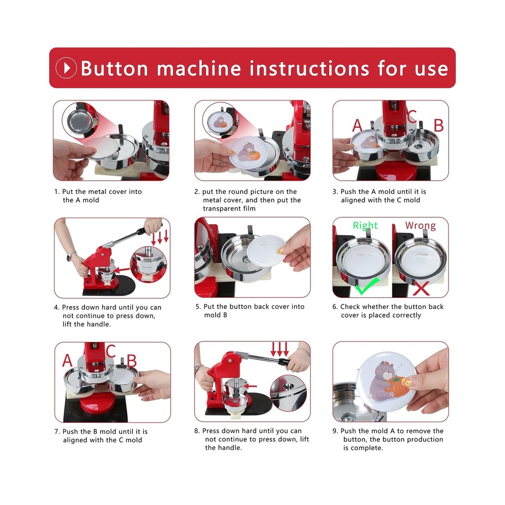 Button Maker Machine Set, Multiple Sizes Button Maker Machine 58+75mm, Push P...