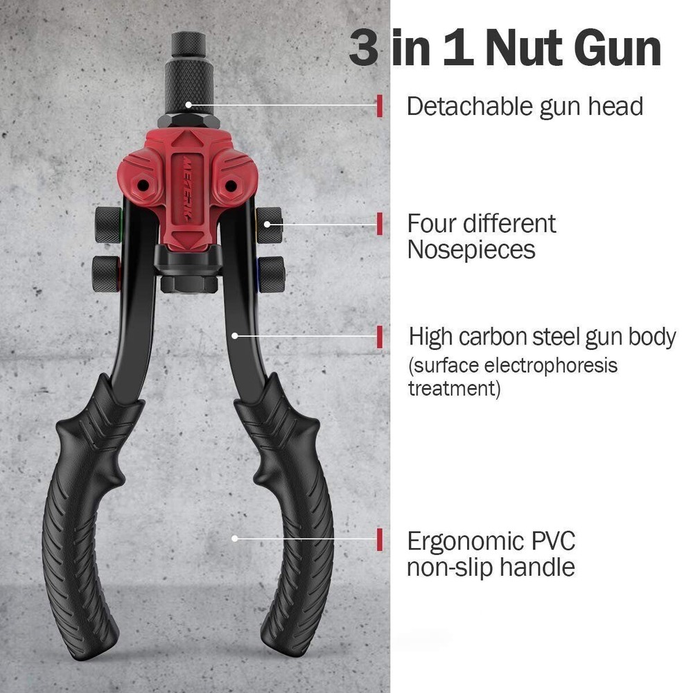 Rivet Nut Gun Kit 3 IN 1 Rivnut Tool Nut Setter Thread Setting Nutsert Tool SAE