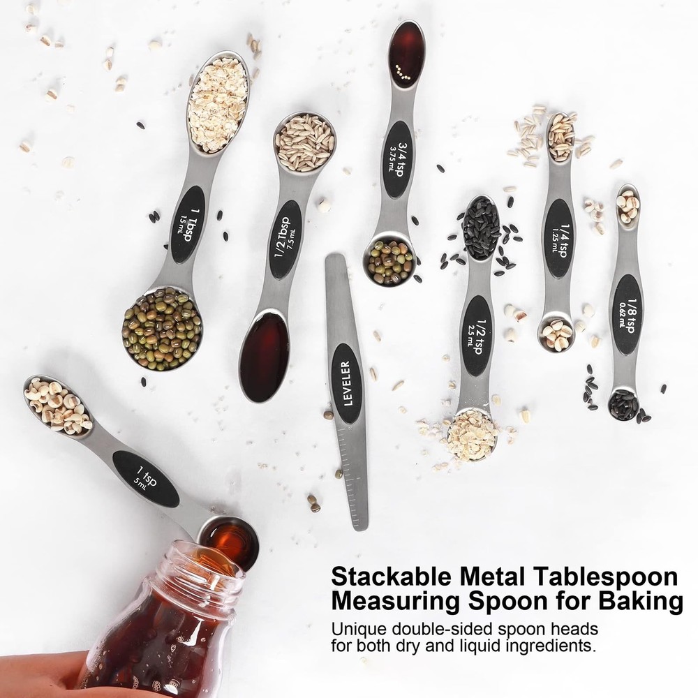 Magnetic Measuring Spoons Set Stainless Steel with Leveler-9pcs Stackable Met...