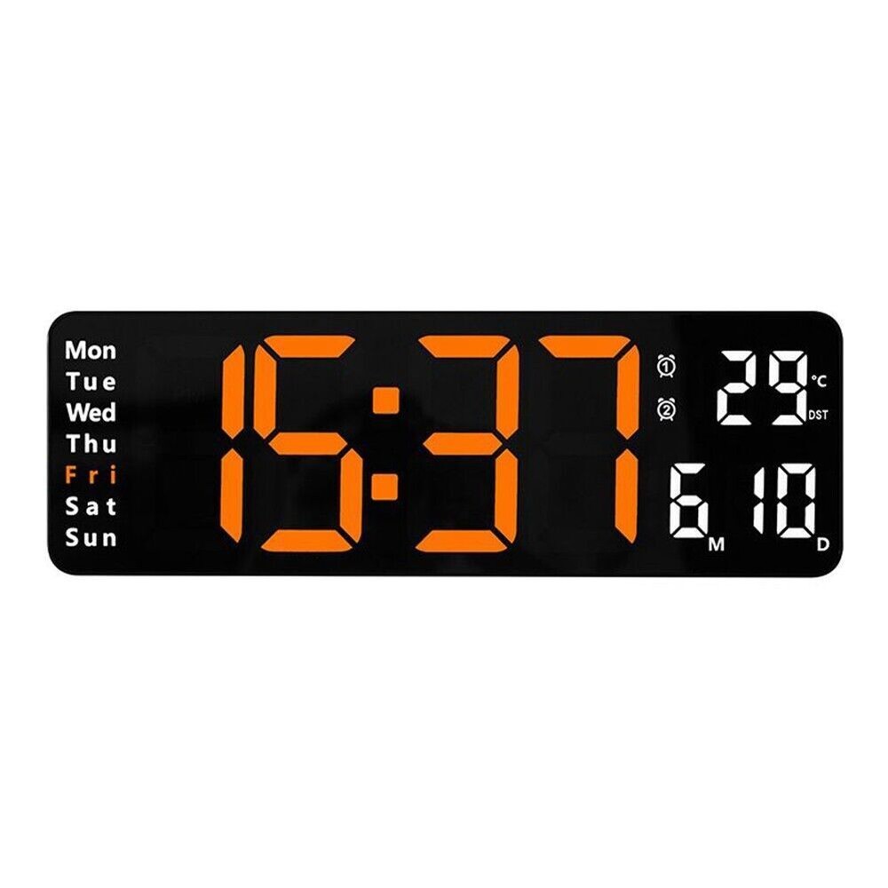 13" Large LED Digital Wall Clock Temperature Date Display Alarm Clock Countdown