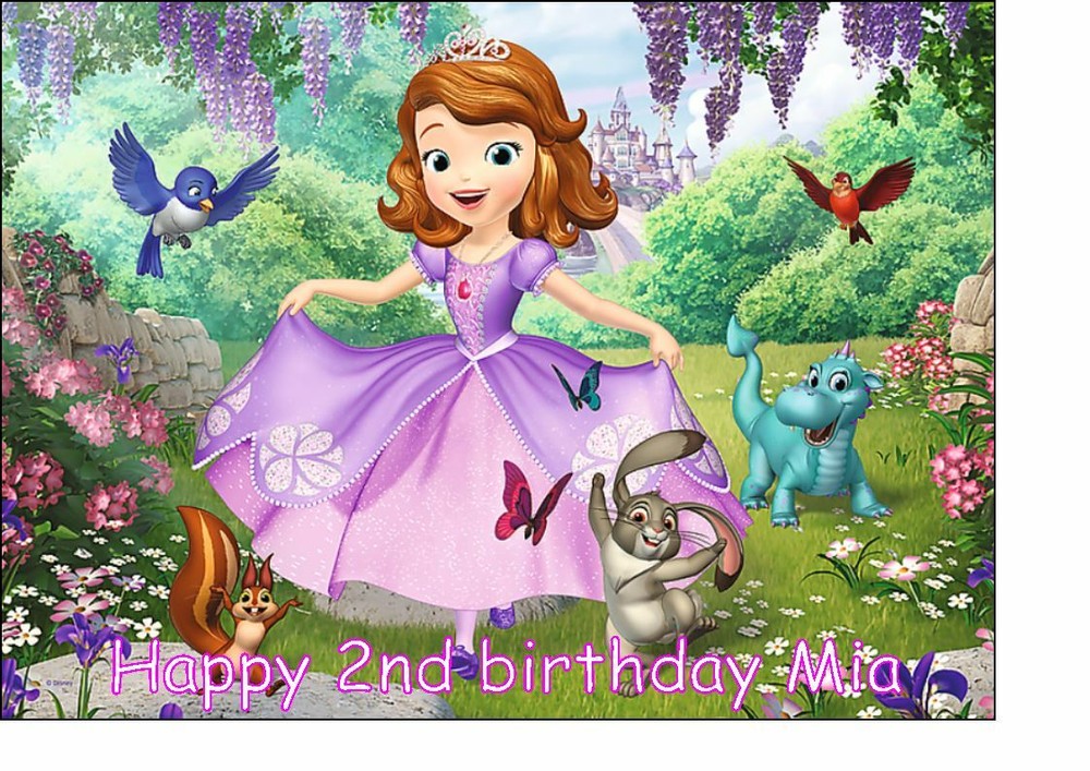 A4 Sofia the first icing cake topper personalised with any message.