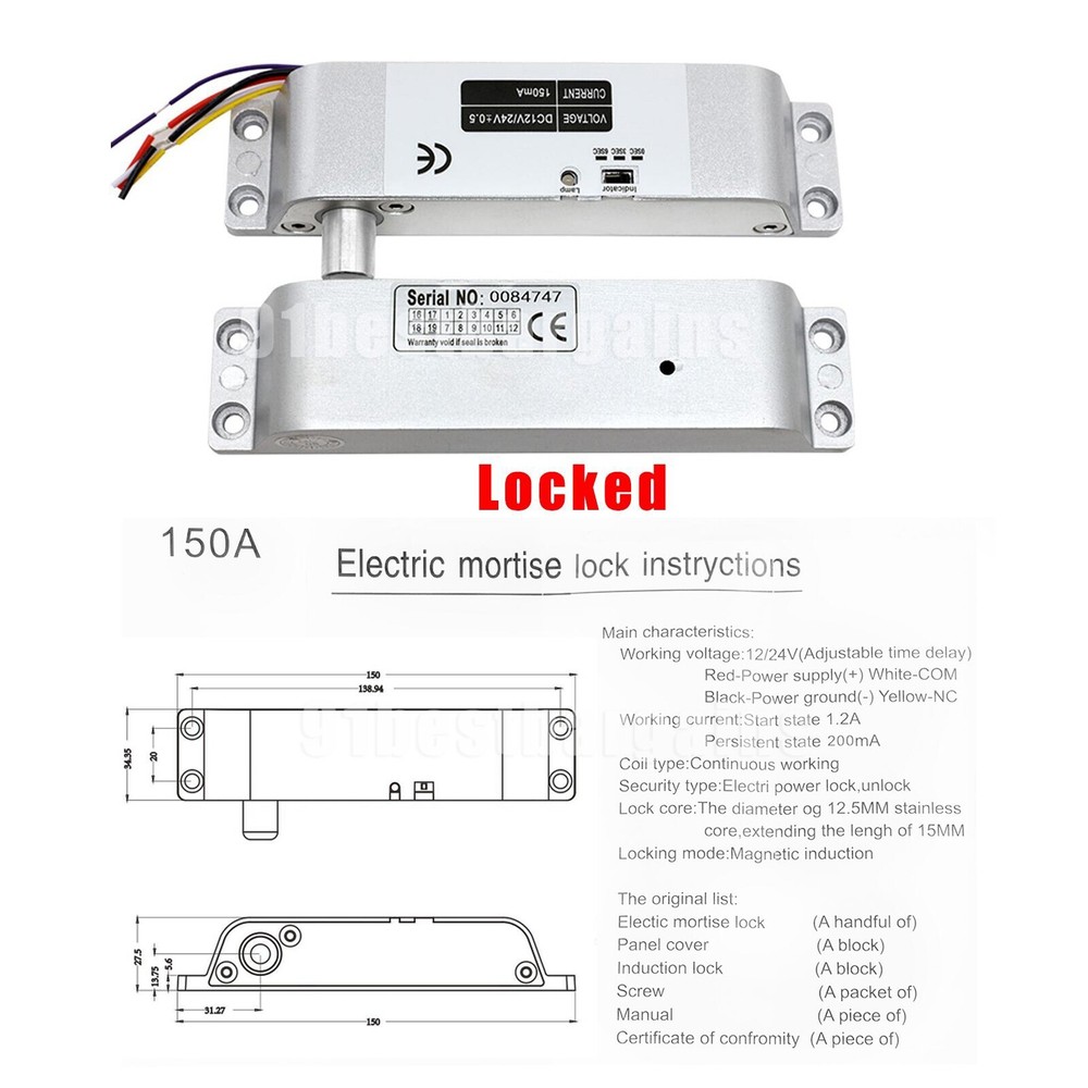 Electric Door Lock Magnetic Induction Access Drop Bolt Control Security Entry US