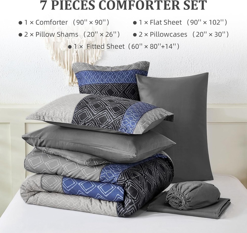 Boho Queen Comforter Set 7 Piece Bed in a Bag Warm Striped Fall Bedding Set
