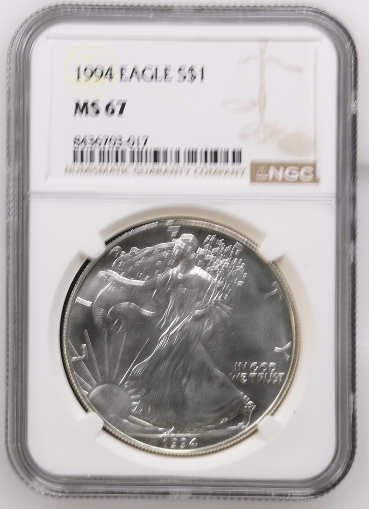 1994 $1 Silver American Eagle--NGC UNC MS67