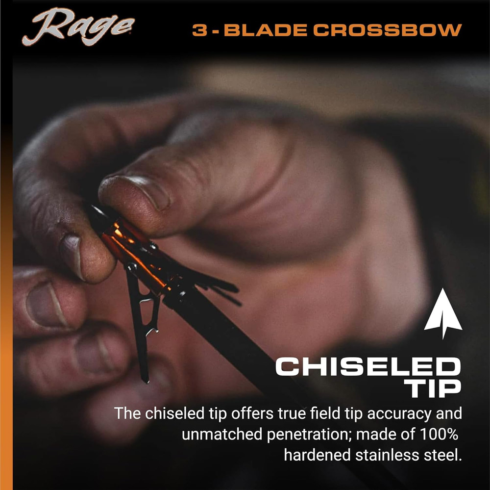 3 Blade Chisel Tip X Crossbow Broadhead 1.6" Cut, Orange (60200)