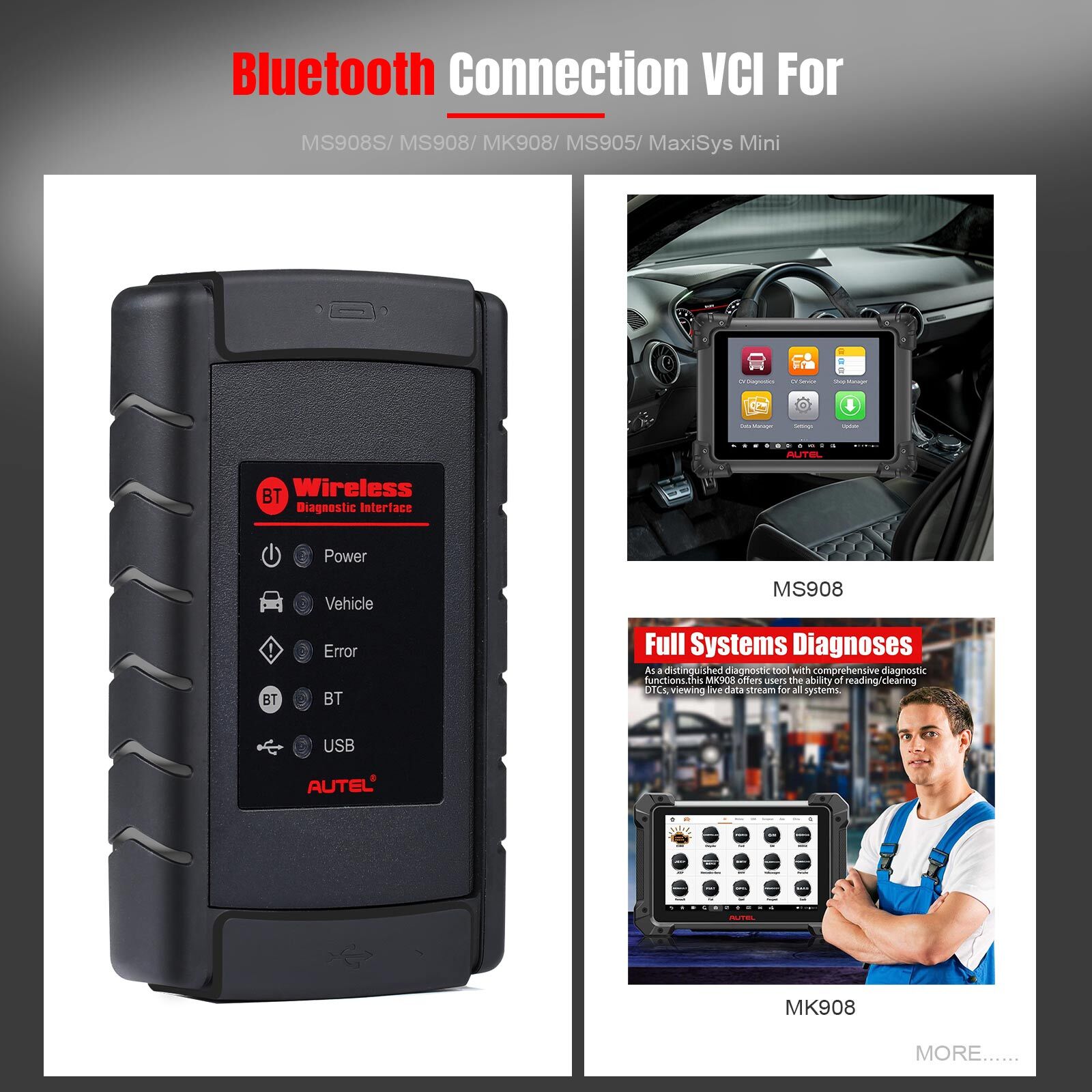 AUTEL VCI Bluetooth Adapter MaxiVCI Mini V200 MaxiSYS-VCI100 Diagnosis Interface