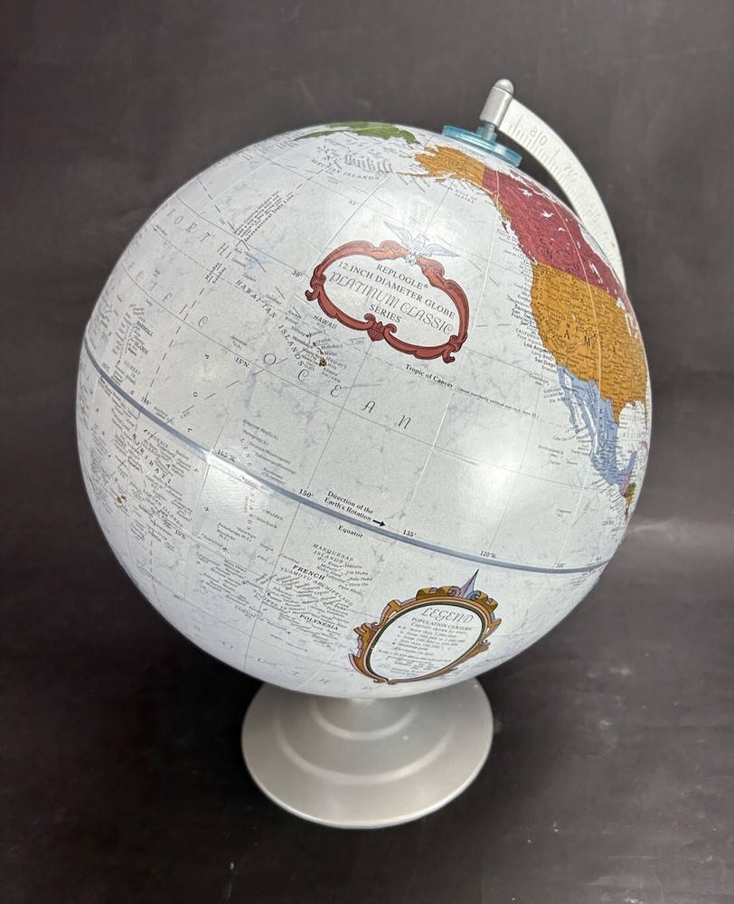 Vintage Replogle Platinum Raised Relief Globe 12”