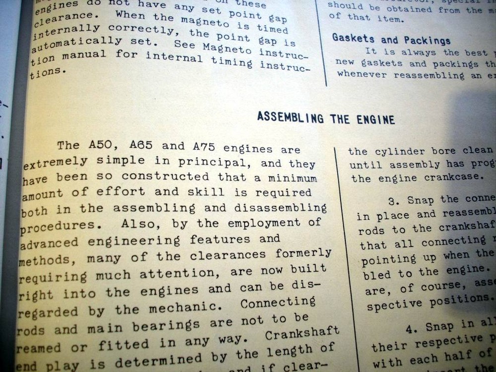 1939 Continental A-50, A-65 & A-75 Engine Operators Handbook