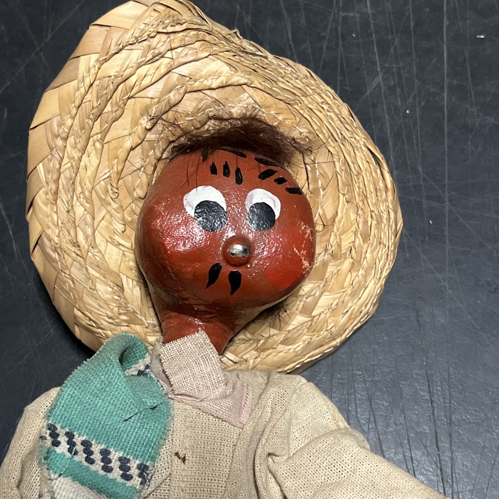 Vintage Mexican Hand Made Painted Oil Cloth Folk Art Dolls 9”Tall