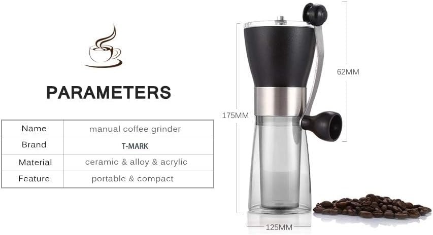 T-mark Manual Coffee Grinder, Portable Adjustable Grinder Black