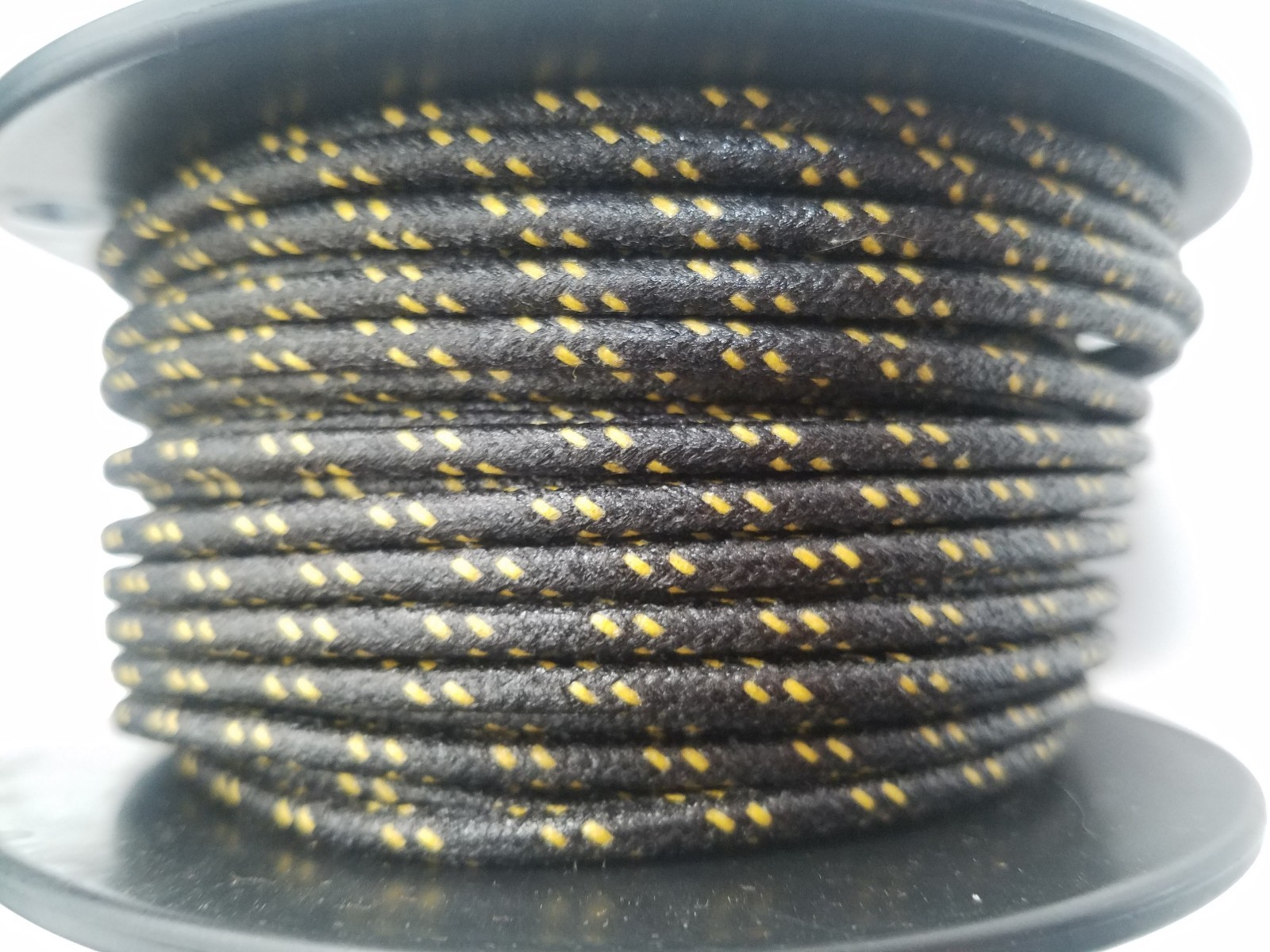 10 feet Vintage Braided Cloth Covered Primary Wire 14 GA gauge Black w/ Yellow
