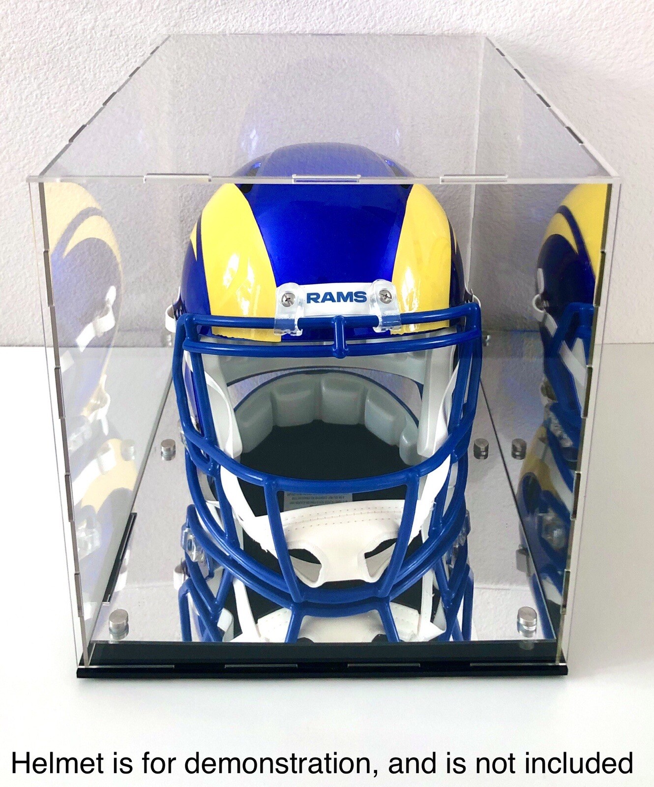 Full Size Acrylic Football Helmet Display Case with Back Mirror & Mirror Base