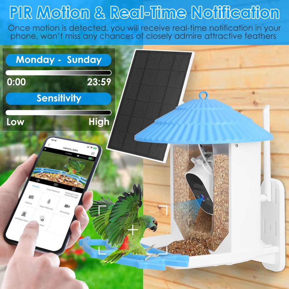 Smart Bird Feeder w/ Camera Bird Watching Auto Capture Videos & Motion Detection