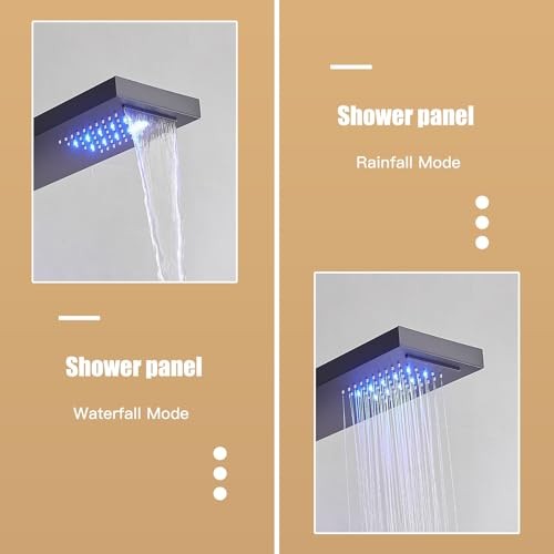 6 in 1 Shower Panel Tower System, Rainfall Shower Panels Set w/LED Matte Black