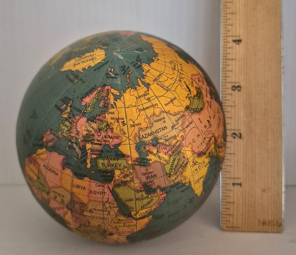 Vintage Miniature Globe Sphere 4” Lightweight World Map