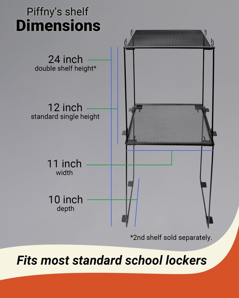 Piffny Versatile Metal Mesh Organizer Shelf, Stackable, for Standard Size Sch...