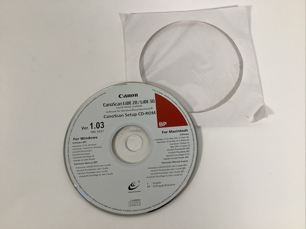 Canon CanoScan Lide 20 / Lide 30 Version 1.03 Setup CD ROM
