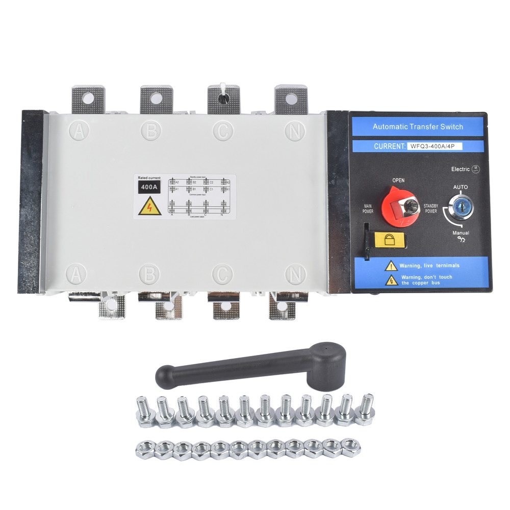 Industrial Automatic Transfer Switch 4P 400A 110V/220V Black and White Plastic