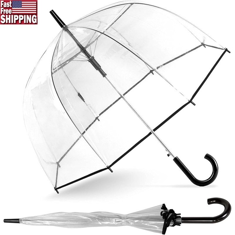 Automatic Open Clear Dome Umbrella Windproof Durable Steel Frame Hand Wash Only