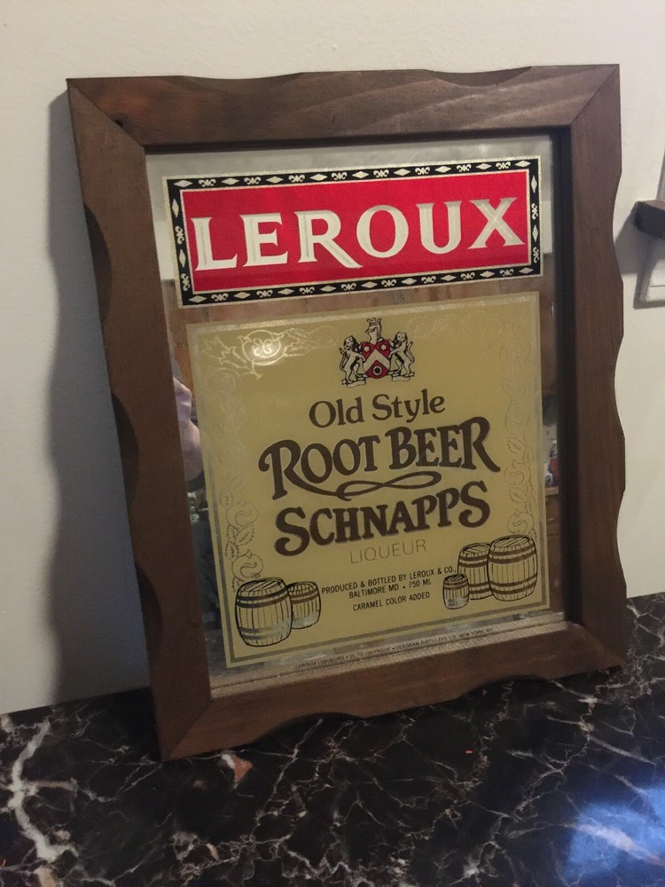 LEROUX " OLD STYLE ROOTBEER SCHNAPPS " FRAMED MIRROR - NICE !!