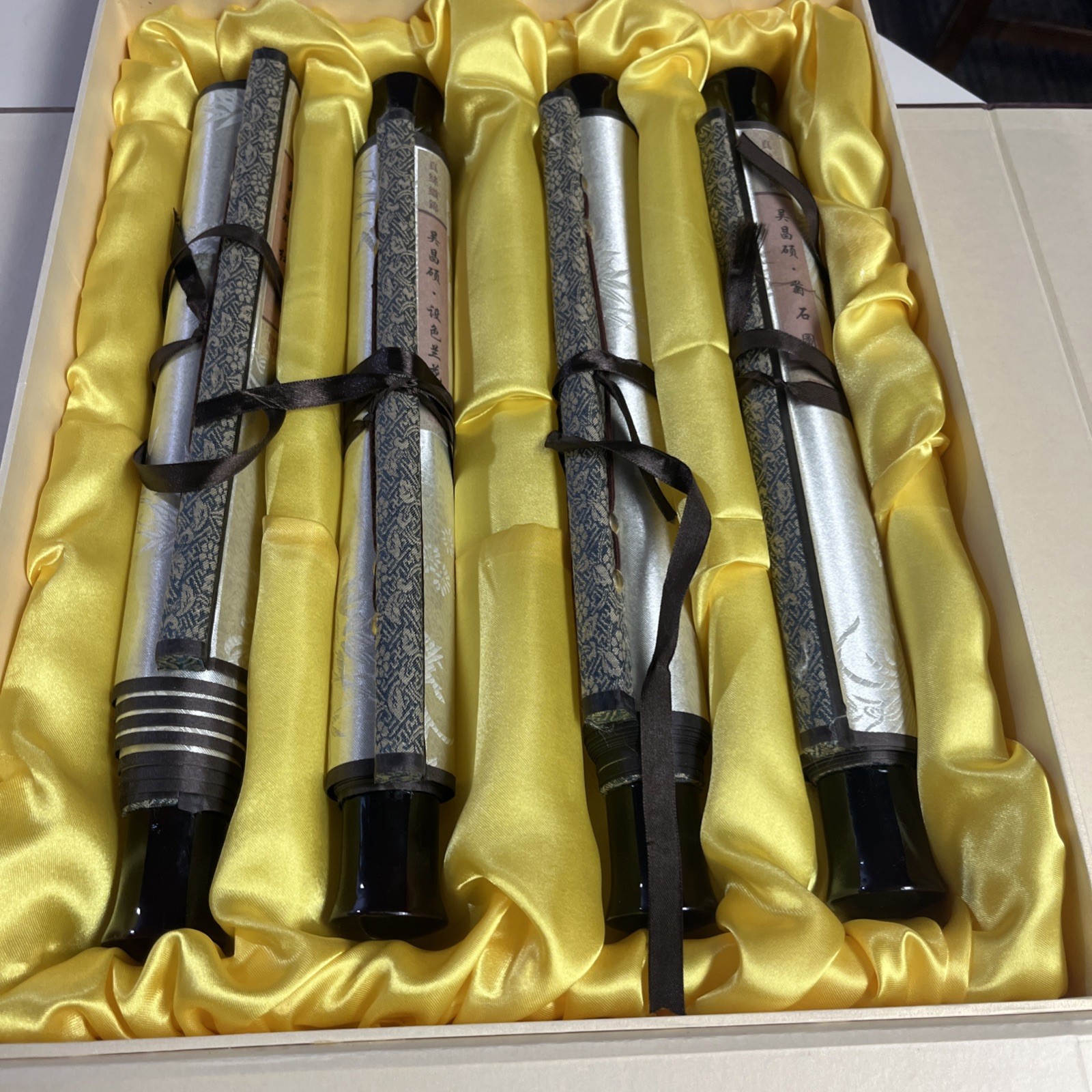 Floral  4 Silk &Brocade Scrolls Based On Wu Changshuo Art Wall Hangings Chinese