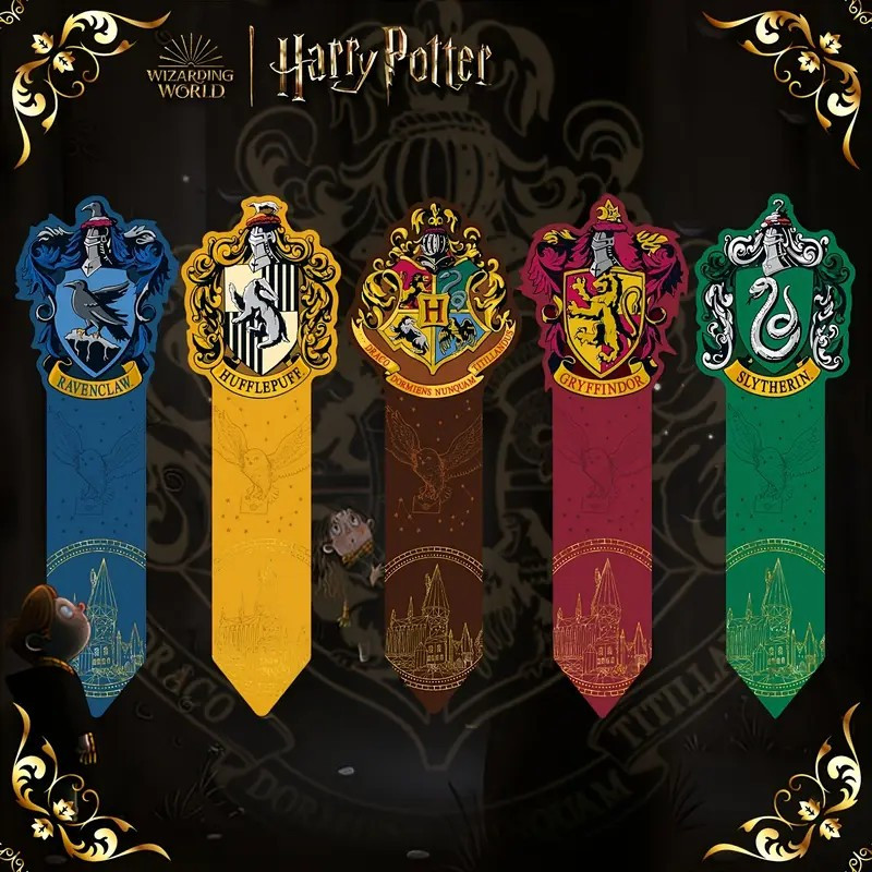 5 Harry Potter Hogwarts Bookmarks - Slytherin, Gryffindor, Ravenclaw, Hufflepuff