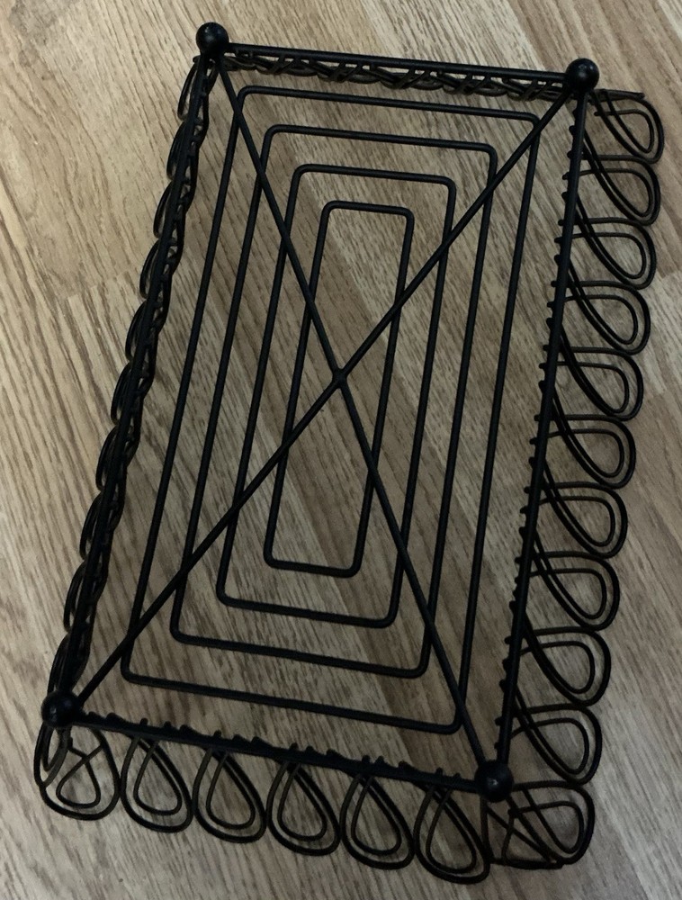 Rectangular Decorative Black Metal Footed Basket Medium Size New