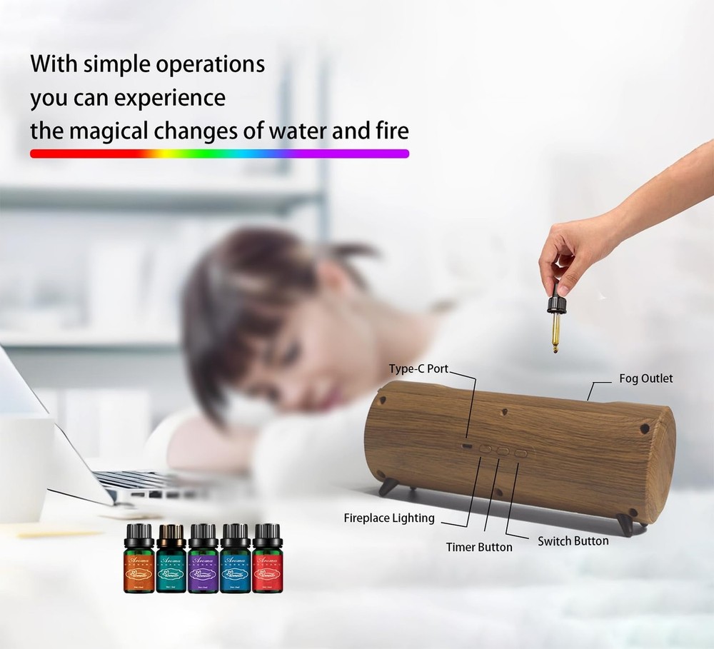 Flame Fireplace Aroma Diffuser-Aromatherapy Essential Oil Diffusion-7 Flame C...