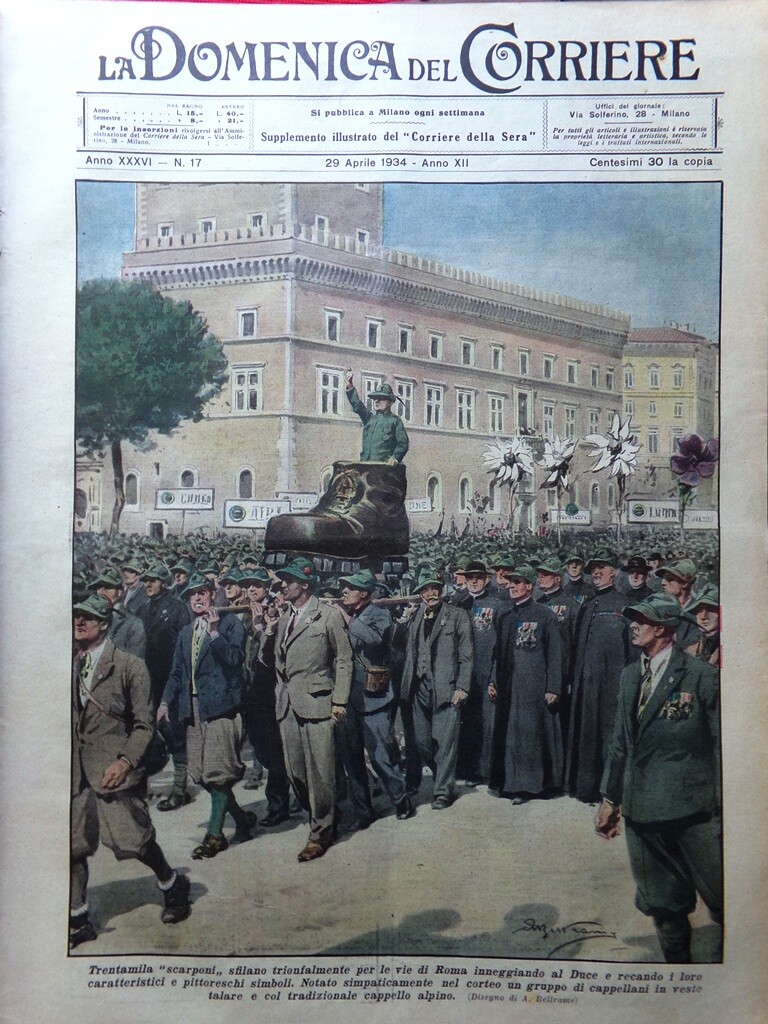 La Domenica del Corriere 29 April 1934 Alpini Bologna Florence Ozone Photographs