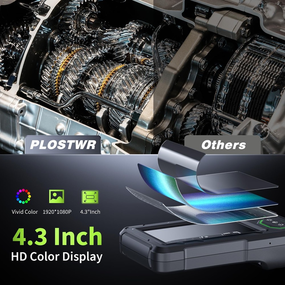 Endoscope Camera with Light, 4.3" Inspection Camera, 1920P HD Borescope with ...