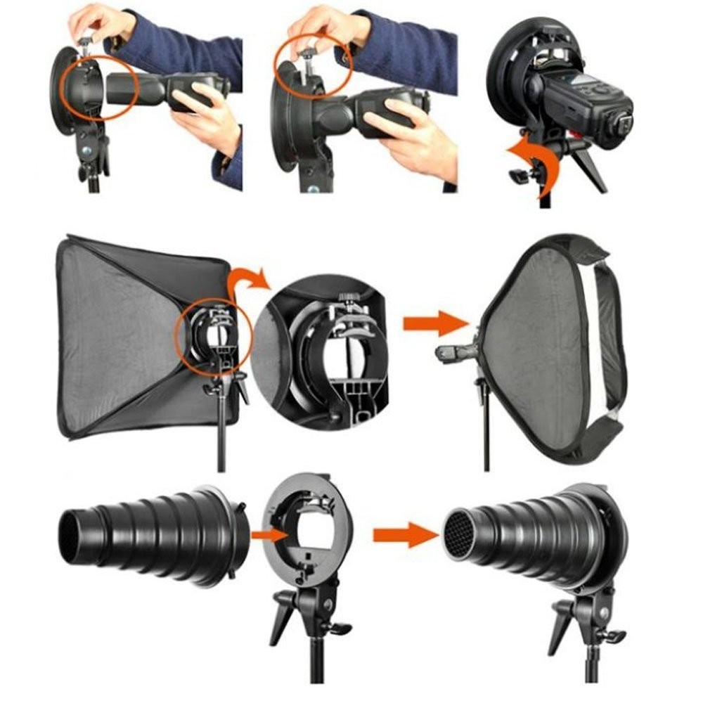 S Type Bracket Bowens Mount Holder for Speedlite Flash Snoot Softbox Beauty D...
