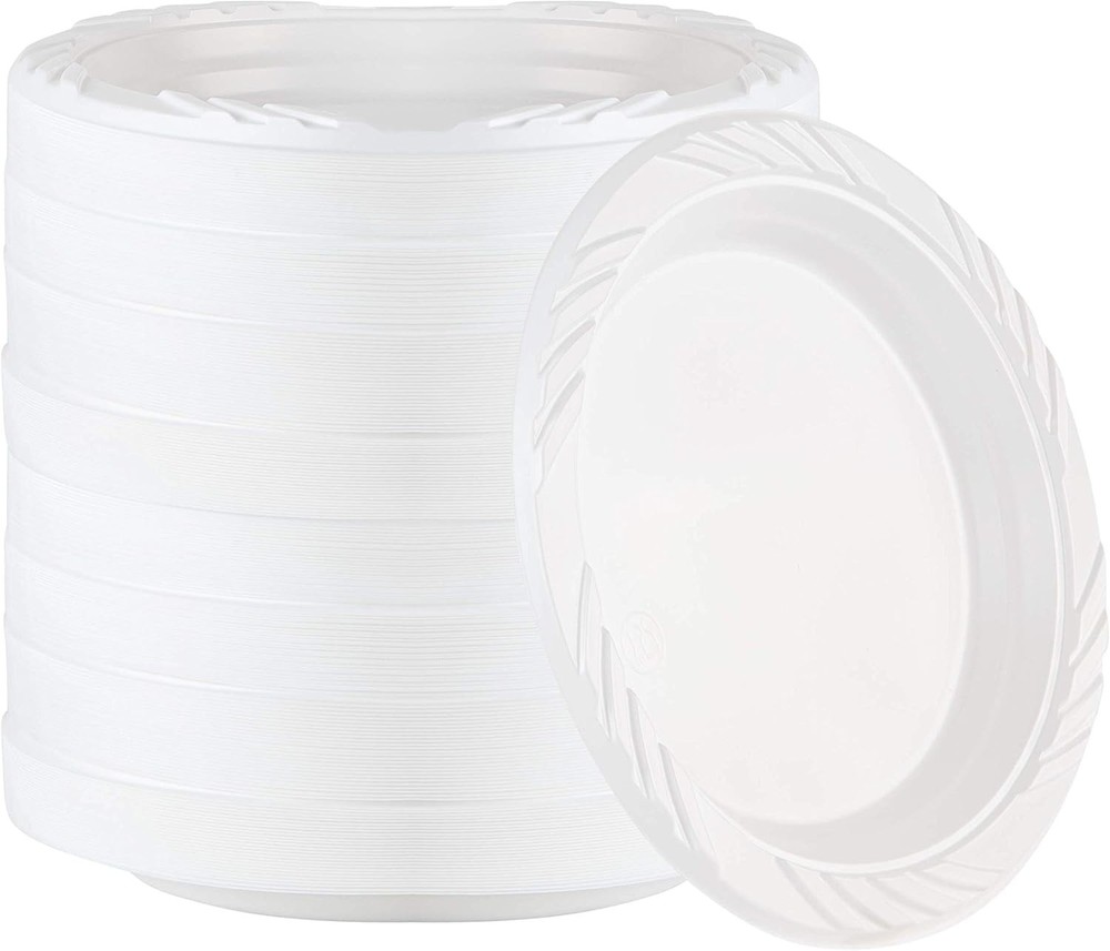 100 Count Disposable 10 Inch White Plastic Dinner Plates Extra Large